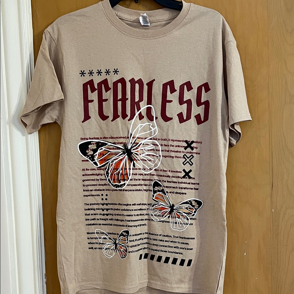 Beige Graphic Tee with Red Print